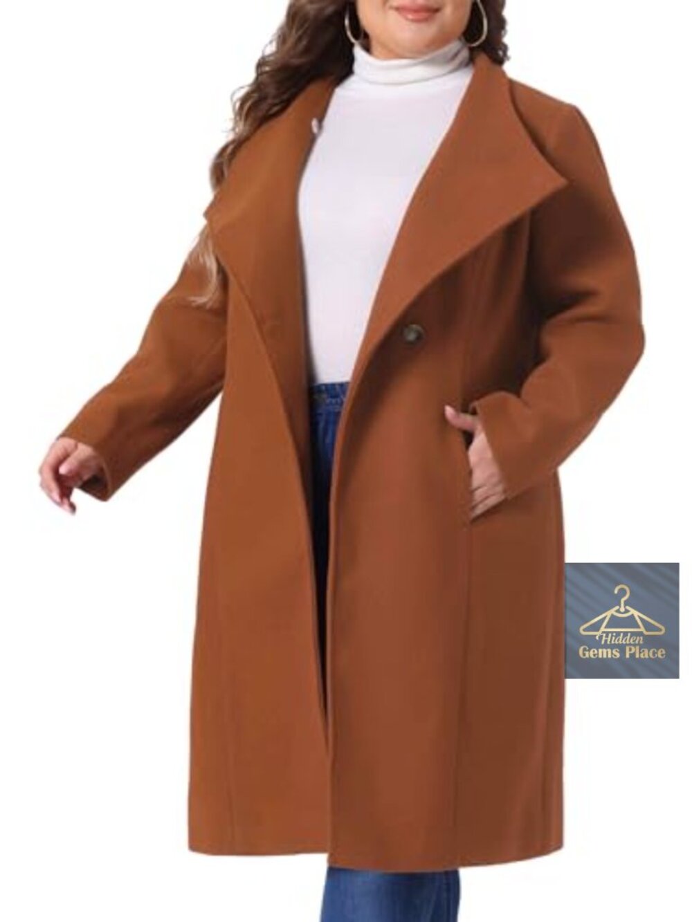 Plus Size Peacoat Stand Collar Longline Trench Coat Winter Outerwear